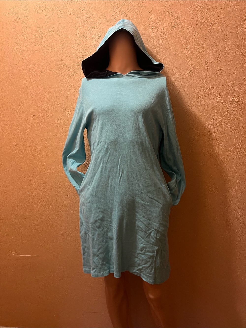 Light Blue Hooded Tunic Dress with Black Lining